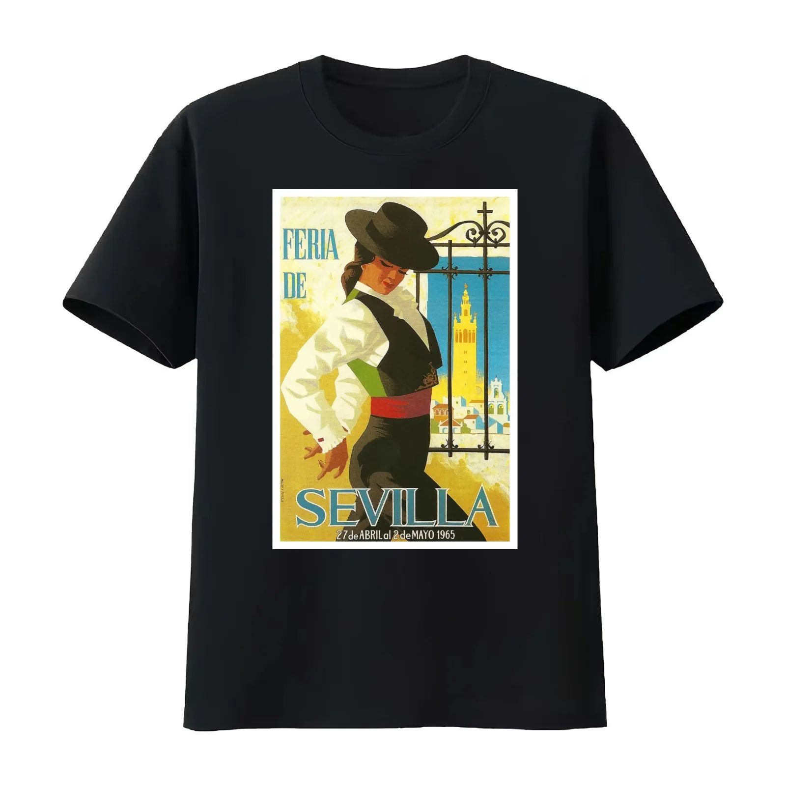 Spain 1965 Seville April Fair Poster T-Shirt Summer Casual Cotton Tee Oversized Streetwear Tops Vintage Graphic Print