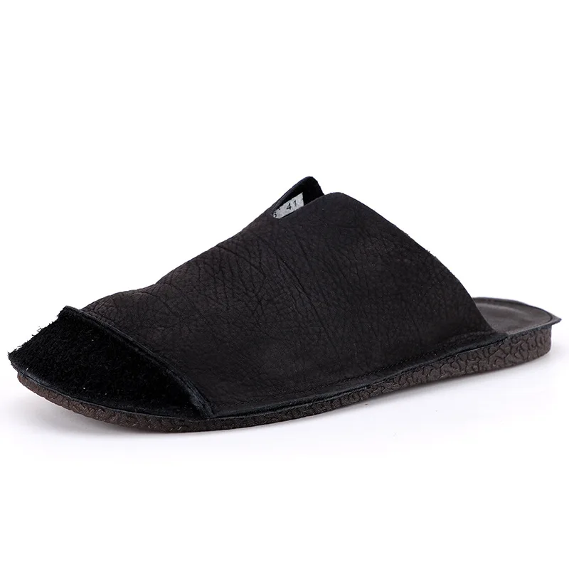 Man Slippers Leather Breathable Outer Bag Head Half Slippers Men's Soft and Lightweight Cowhide Retro Versatile Indoor Slippers