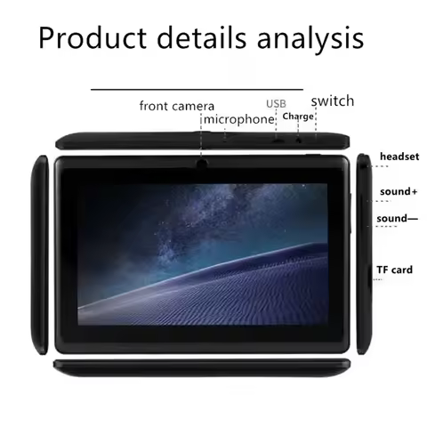 Quad Core Tablet PC 7 Inch HD Screen 1+16G Front Rear Camera WiFi Internet Android 6.0 MP3 4 Player Speaker E-book Audio Game