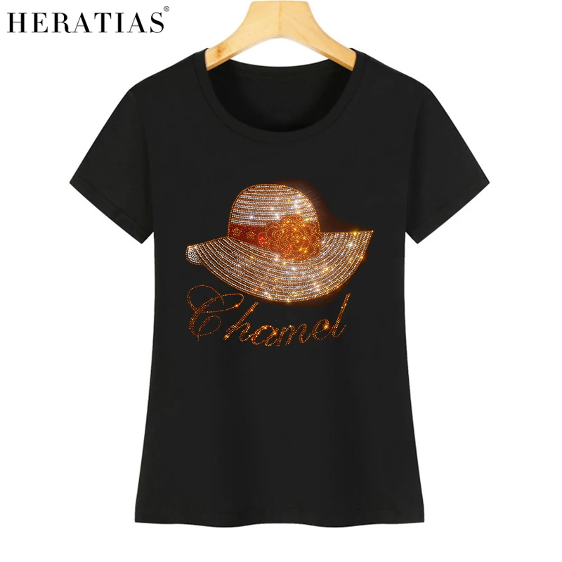 Pretty Ladies Bowler Hat Sun Hat Diamond Figure T-shirt High Quality Ladies Summer Diamond Figure T-shirt S-4XL