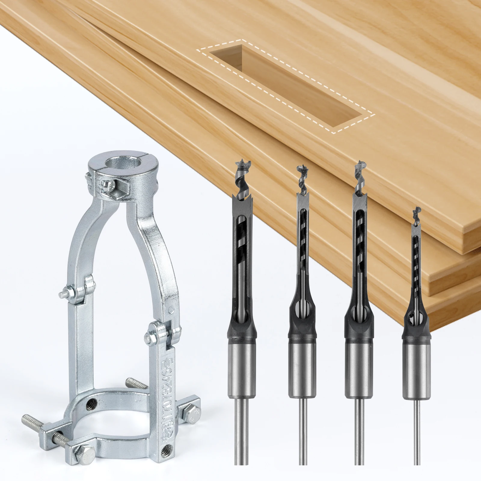 Juego De Brocas Cuadradas Para Madera – Soporte Y 4 Brocas (6,4/8/9,5/12,7 Mm) Para Taladro De Mesa O Manual, Acero Inoxidable