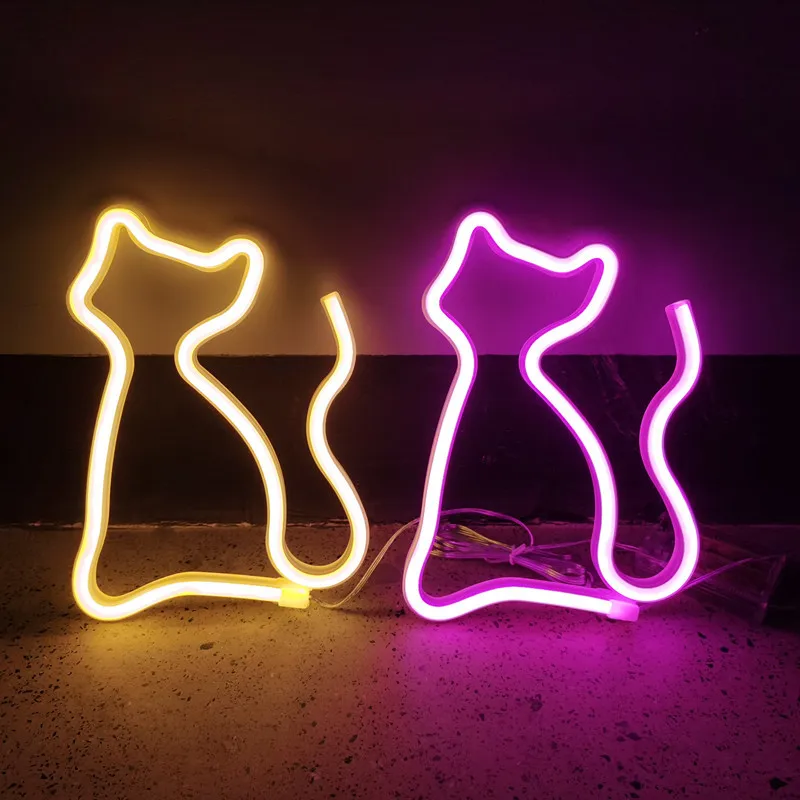 Cat Neon Light Sign LED Animal Figure Modeing Lamp Decoration Ornaments for Room Pet Shop Party Holiday USB and Battery Powered