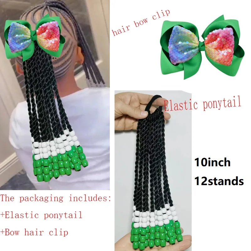 Passion Twist Kids Ponytail With Beads Braids Hair Extension Detachable Synthetic  With Bows Protective Easy Hairstyle For Girls