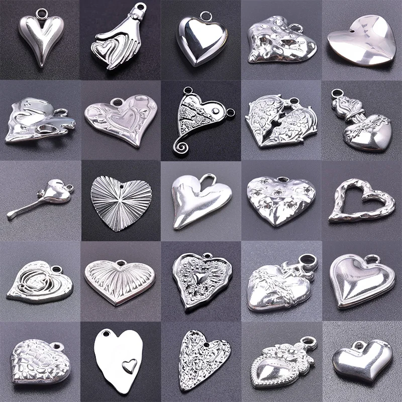 6Pcs/Lot Stainless Steel Gothic Mexico Milagro Flame Sacred Heart Charms JewelryDIY Y2K Tears Melt Couple Love Pendant Making