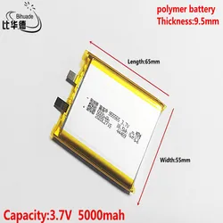 A new product 3.7V Lithium polymer 5000mAh 955565 Soft package battery For Power Bank Bluetooth Speakers Tablet DVD battery