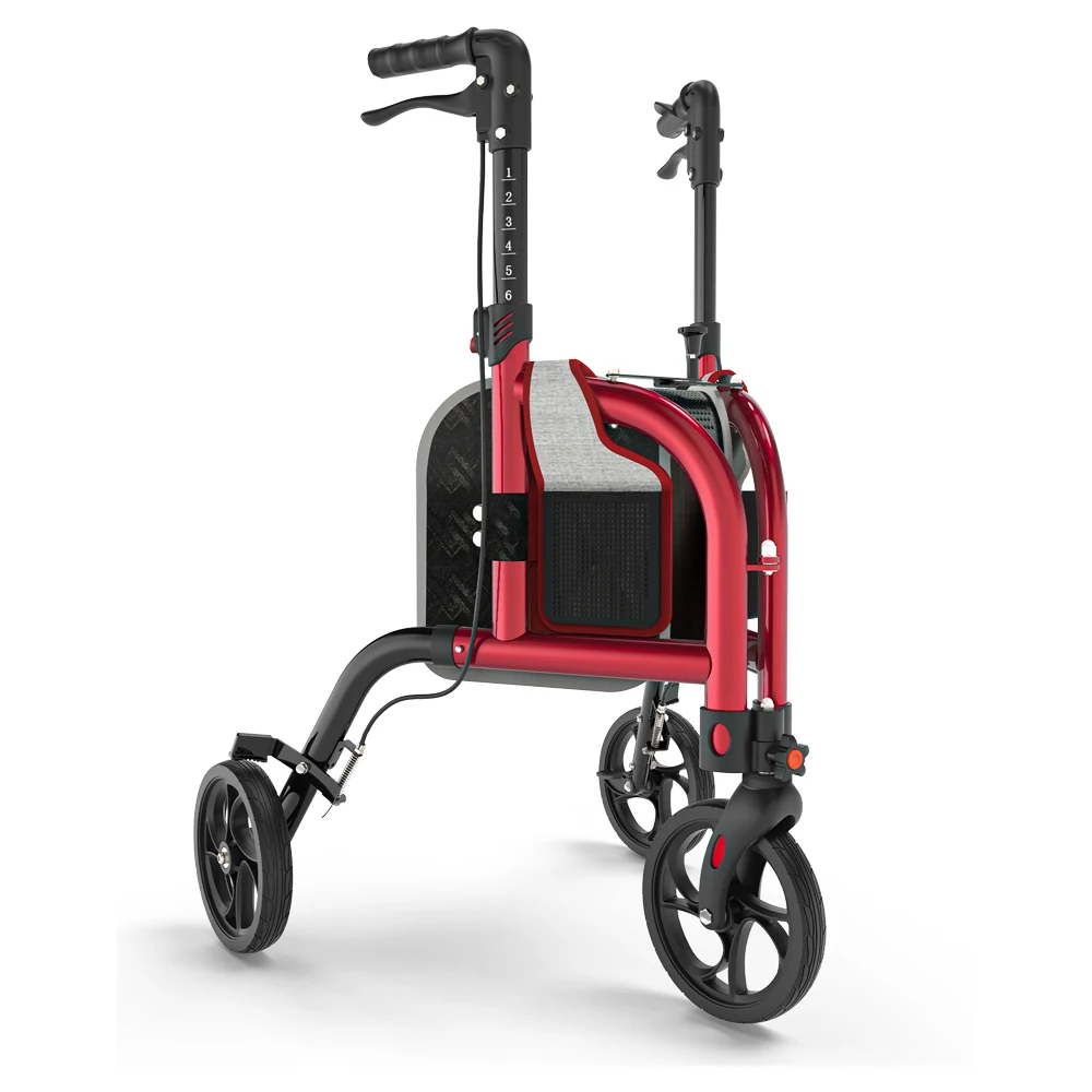 Three Wheel Rollator Walker Lightweight Foldable Portable Walking Aid With Storage Bag for Elderly Adults Seniors