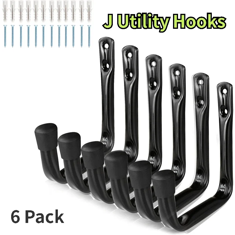 J Utility Hooks For Hanging Heavy Duty Garage Storage Utility Hooks For Garage Wall, Color Black, 6 Pack