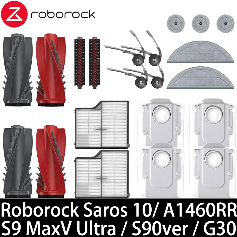 Roborock Saros 10/ A1460RR/ S9 MaxV Ultra / S90ver / G30 Vacuum Parts Main Roller Side Brush HEPA Filter Mop Cloth Dust Bag