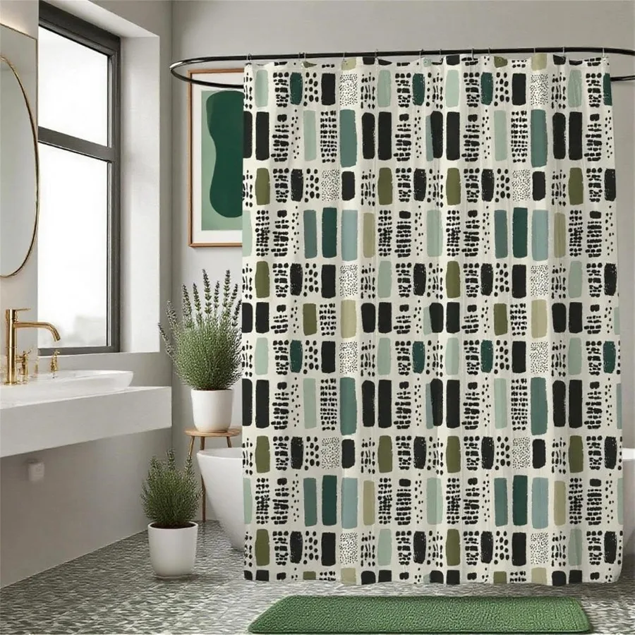 

Винтажная богемная зеленая занавеска для душа, нейтральная водонепроницаемая занавеска из полиэфирной ткани, абстрактная геометрическая занавеска для ванной комнаты в стиле бохо, декабрь