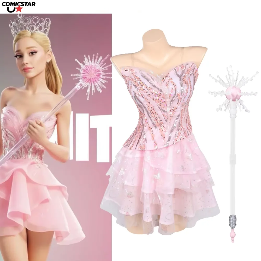 

Платье для косплея Glinda, костюм палочки, корона для взрослых девочек, фильм, злая юбка для ролевых игр, реквизит, костюм на Хэллоуин, карнавал, вечерние маскировка