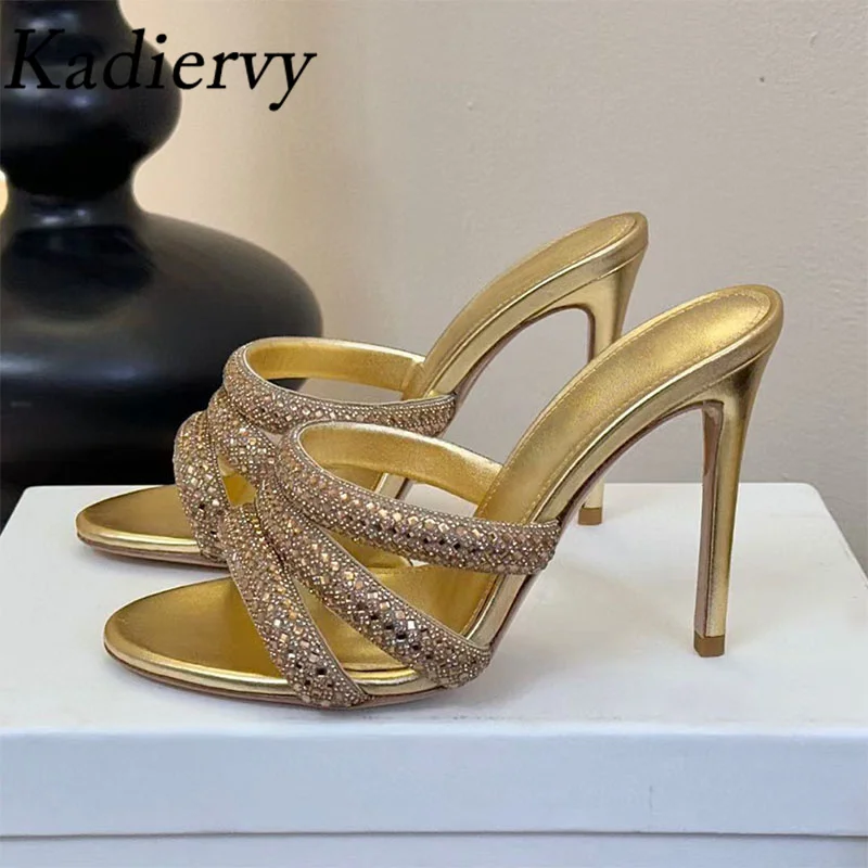 Sexy High Heels Slippers Women Luxury Crystal Party Dress Shoes Woman Summer Slides Rhinestone Stiletto Gladiator Sandals Woman