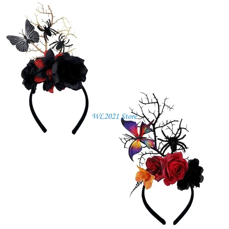 

G5GC Halloween Butterfly Spiders Hairhoop Dark Forest Gothic Headbands Party Accessories for Women Girl Festival Dressingup
