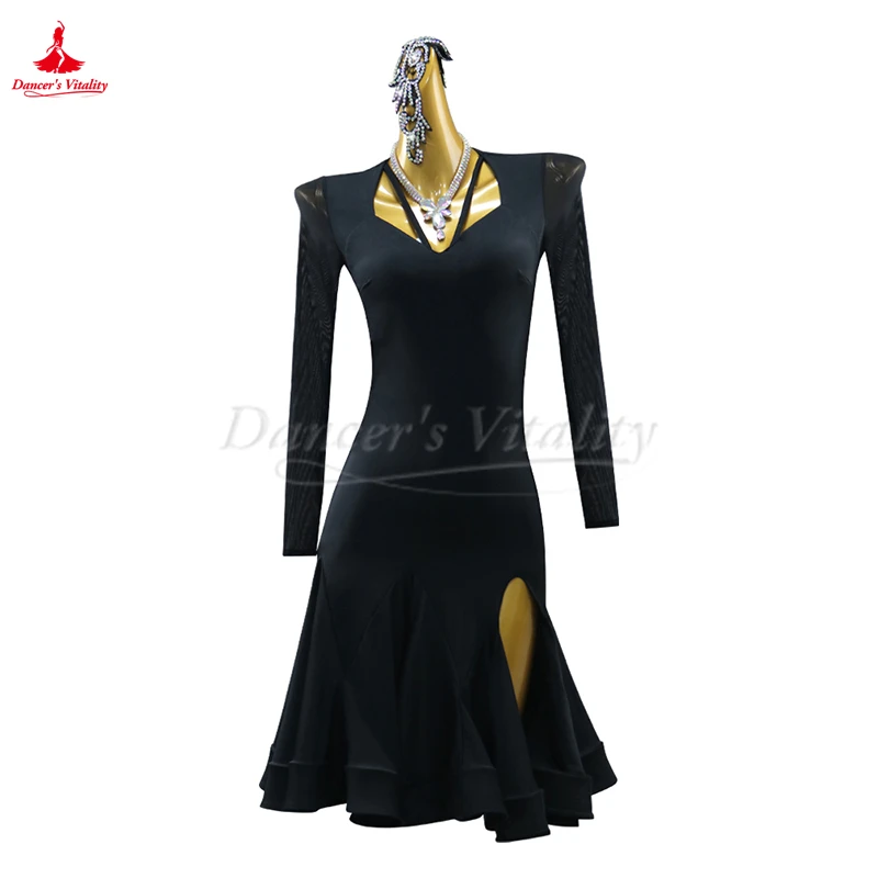 

Custom Latin International Championship Long Sleeve Samba Dress Competition Dance Art Examination Professional Practice Costume