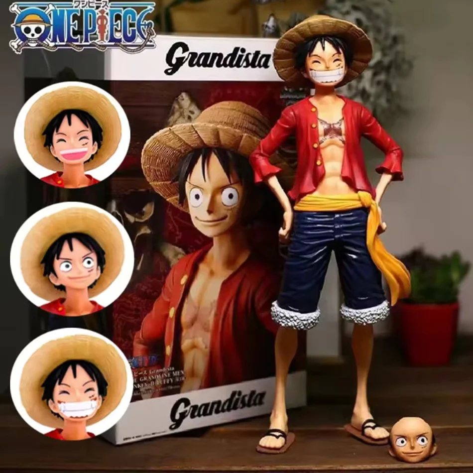 28cm One Piece Anime-Figur Selbstbewusster Lächelnder Luffy Drei Wechselgesichter Actionfigur Puppe PVC-Modell Spielzeug Sammlerstück Geschenk