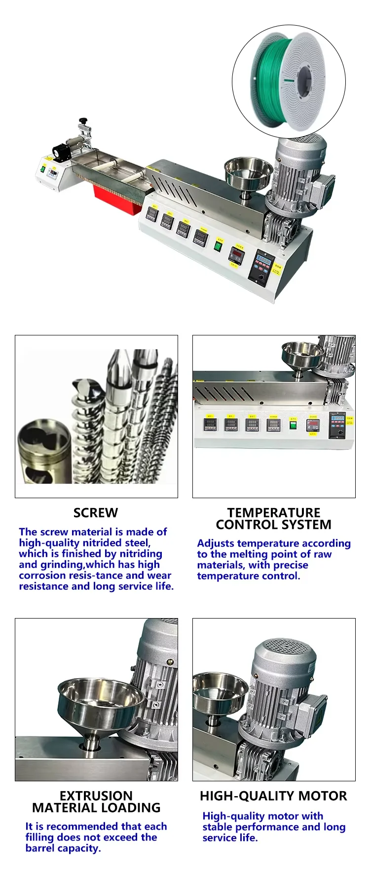 750W High Torque Single Screw Extruder with PID Temp Control & Cooling Water Tan