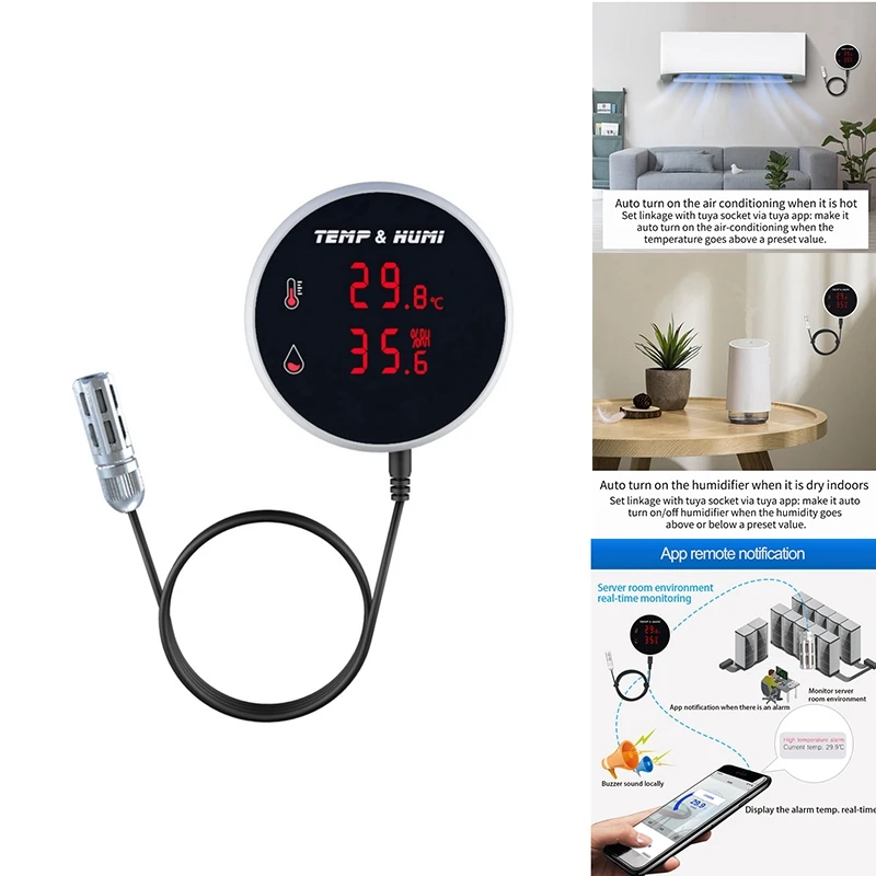 Alarme de sensor de temperatura e umidade Tuya Zigbee com display LED para fermentação de mudas e reprodução de animais