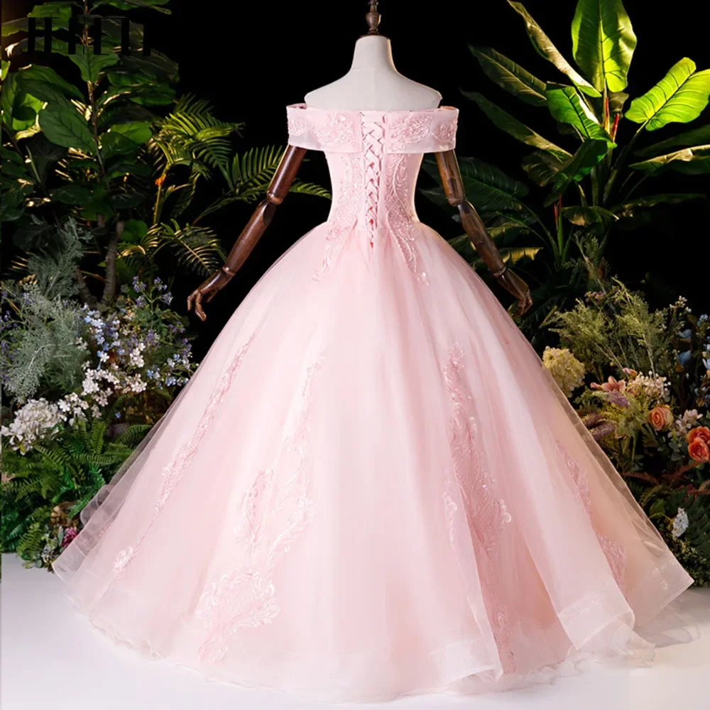 Glitter Lace Appliques Beading Pink Quinceanera Dresses Corset Real Photo Off the Shoulder Formal Ball Gown Customsized