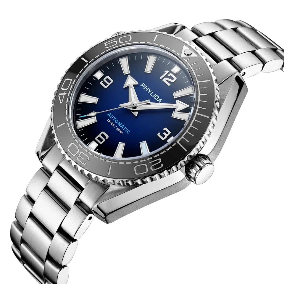 PHYLIDA 500m Blue Men's 43.5mm Automatic Ultra Diver Watch Deep