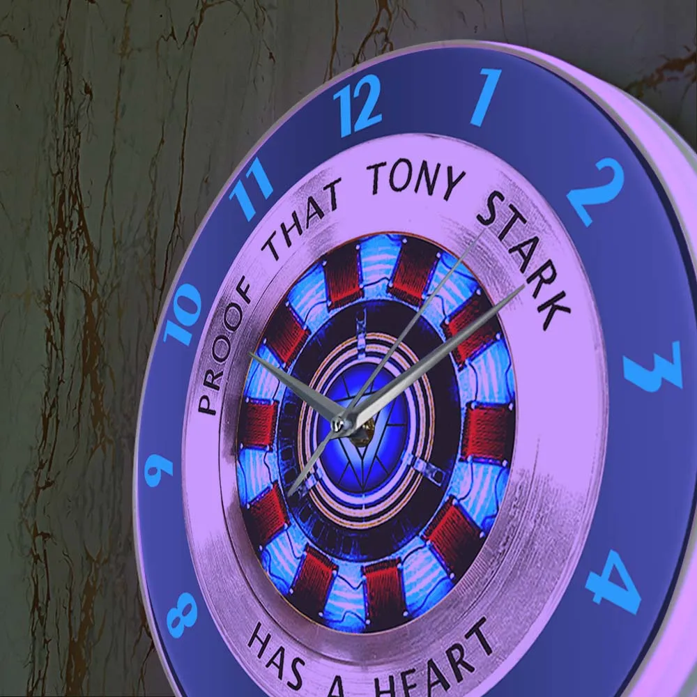 Proof That Tony Stark Has A Heart Arc Reactor Wall Clock Superhero Modern Hanging Wall Watch Movie Timepiece Home Decor Wall Art