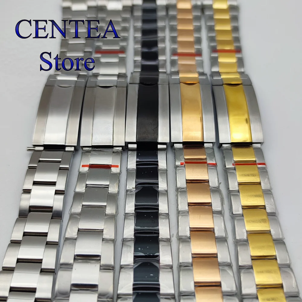 RICHUS 20mm Watch Strap Silver Rose Gold Black Watch Band Folding Buckle 904L Stainless Steel fit 36mm 39mm 40mm Watch Case