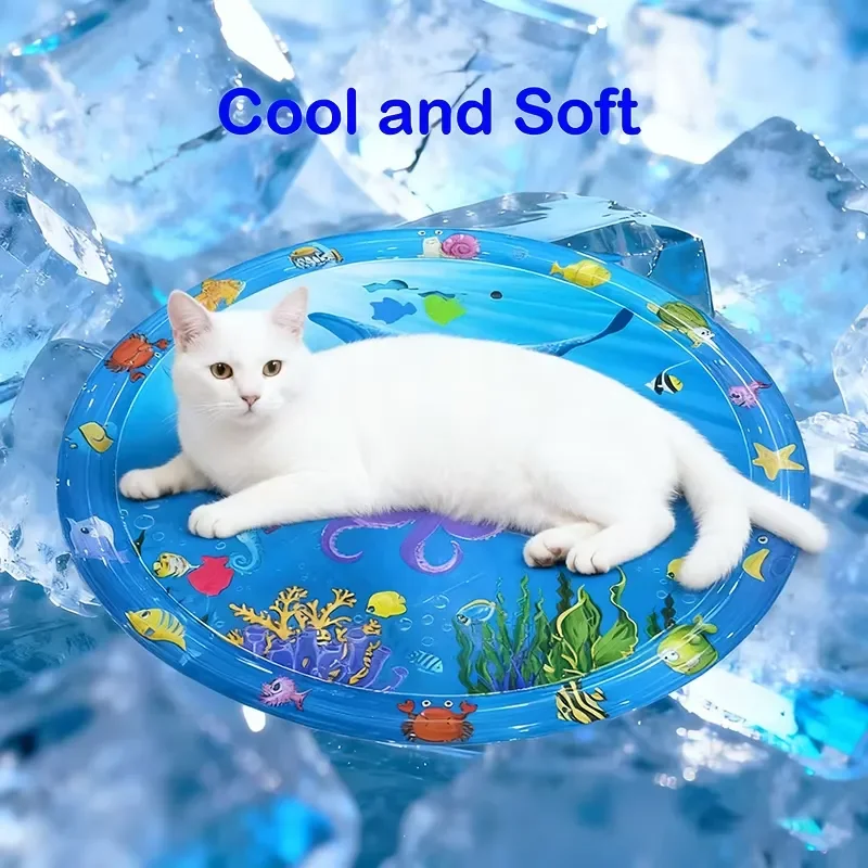 65/100CM Thickened Cat Water Play Mat Dog Playmat Fish Sea Ocean Theme Pet Sensory Playing Crawling Induction Gift Toy