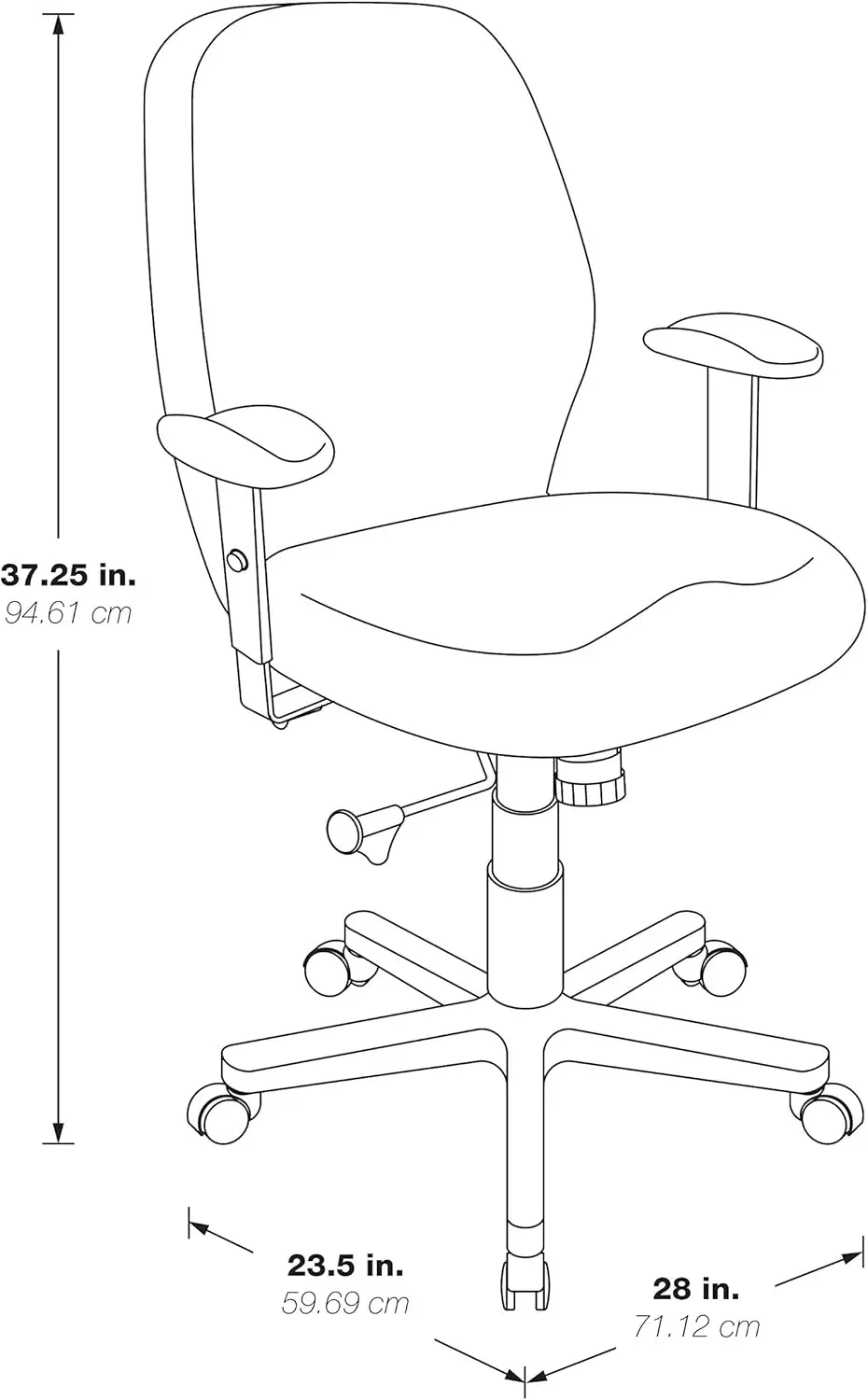 Office Star Ergonomic Mid Back Office Desk Chair With 2-To-1 Synchro Tilt Control And Adjustable Soft Padded Arms, Dillon Black