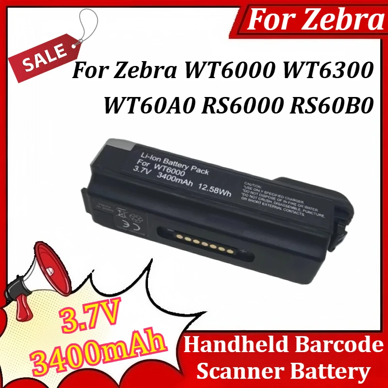 

3.7V 3400mAh Replacement Handheld Barcode Scanner Battery for Zebra WT6000 WT6300 WT60A0 RS6000 RS60B0 BTRY-NWTRS-33MA-01