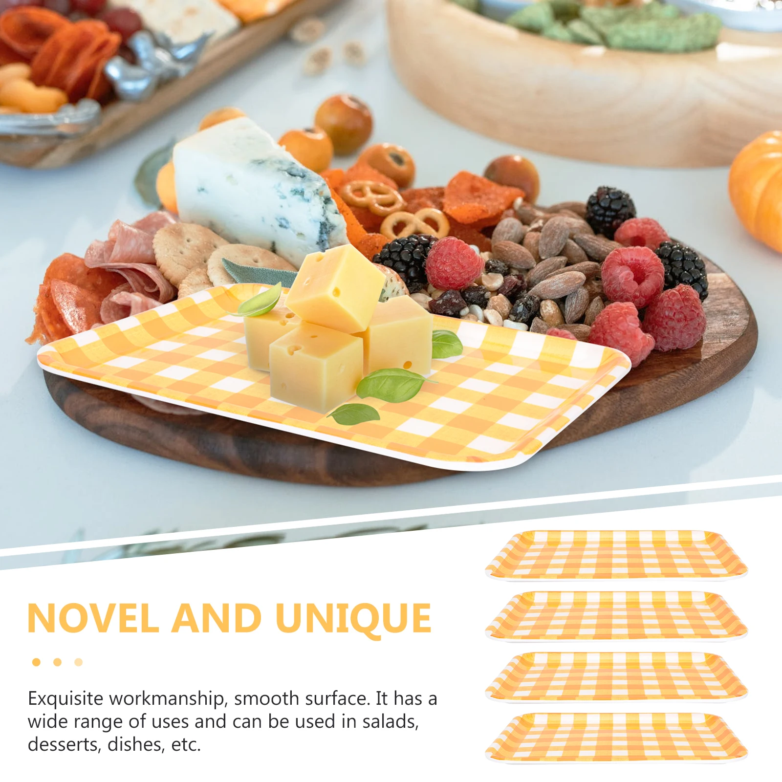 

4 Pcs Thanksgiving Dinner Plate Rectangular Bread Tray Snack Melamine Kitchenware Food Serving Display Premium Durability Party
