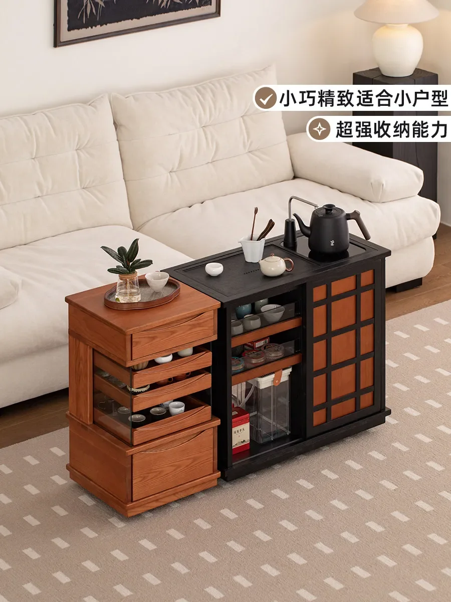 solid wood tea set rack tea cabinet living room visual side  small tea cabinet new Chinese style