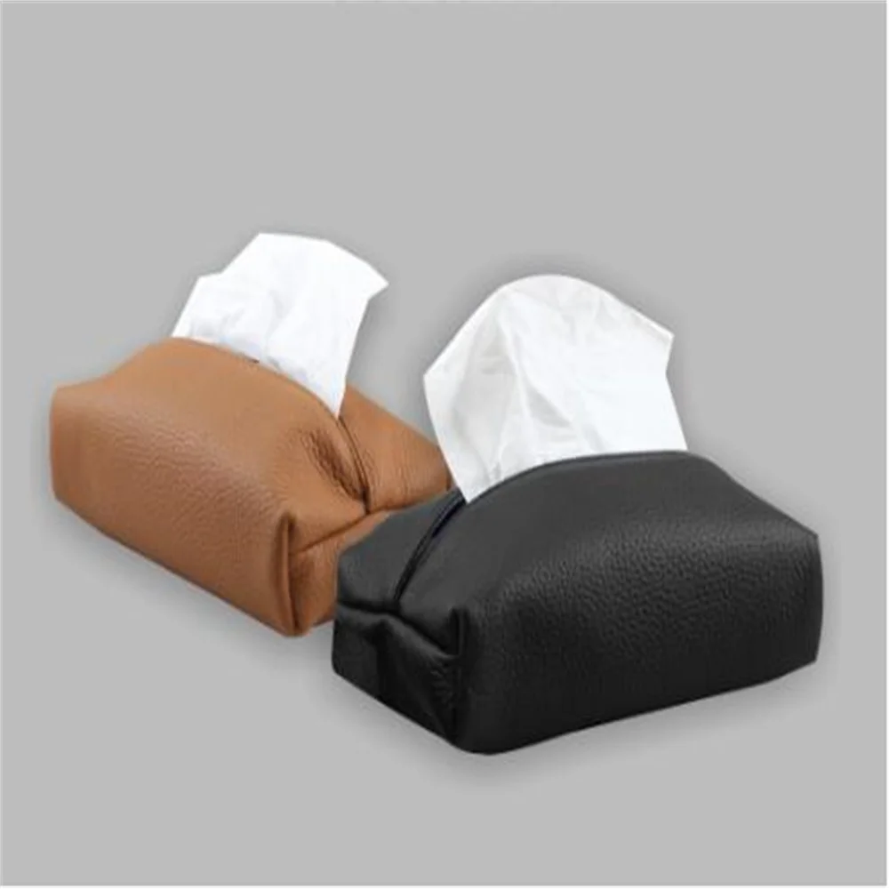 Genuine leather car tissue box storage bag, creative restaurant paper drawing, light luxury, high-end living room