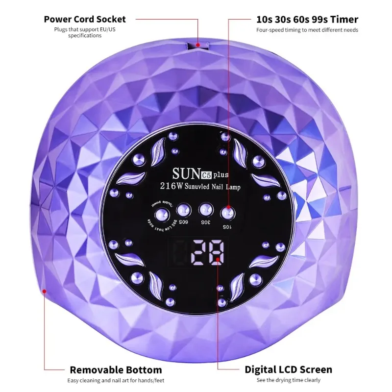 Professionele UV LED-nagellamp 216 W slimme sensorgeldroger - 36 LED's snel uithardend licht voor alle gels, oogzorg, geen donkere handen