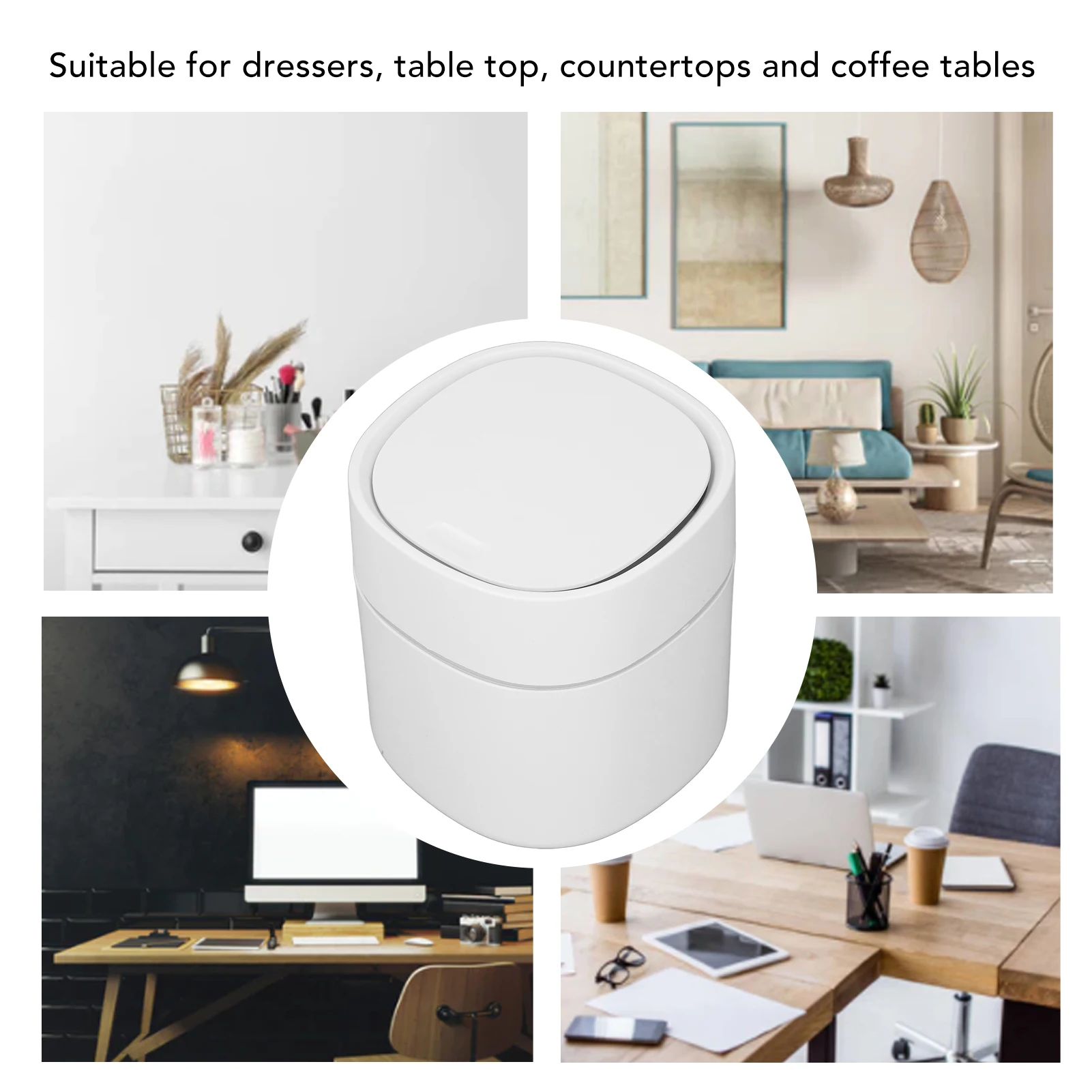 Mini Desktop Trash Can with Lid Small Space Saving Waste for Coffee Table Dressing Table Countertop Office Home Gallon Capacity