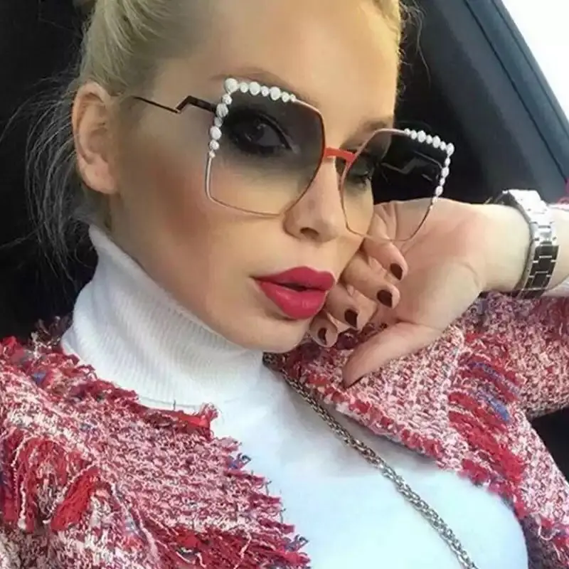 

Oversized Square Sun Glasses Ladies 2025 New Luxury Pearl Sunglasses Women Brand Designer Fashion Shades Big Frame Oculos