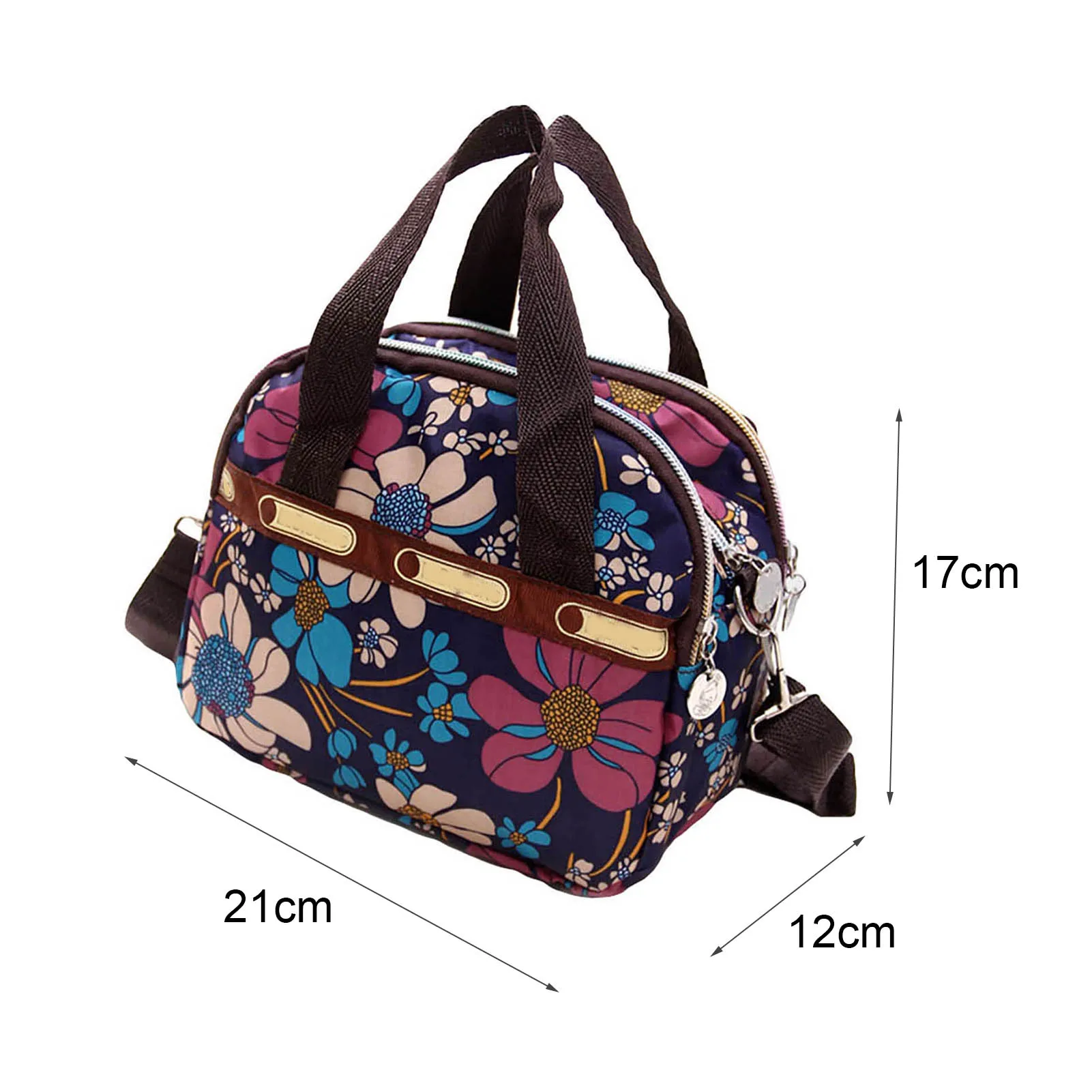 Bolso de mano con estampado Floral colorido para mujer, bolso de hombro cruzado de nailon informal con cremallera y múltiples bolsillos