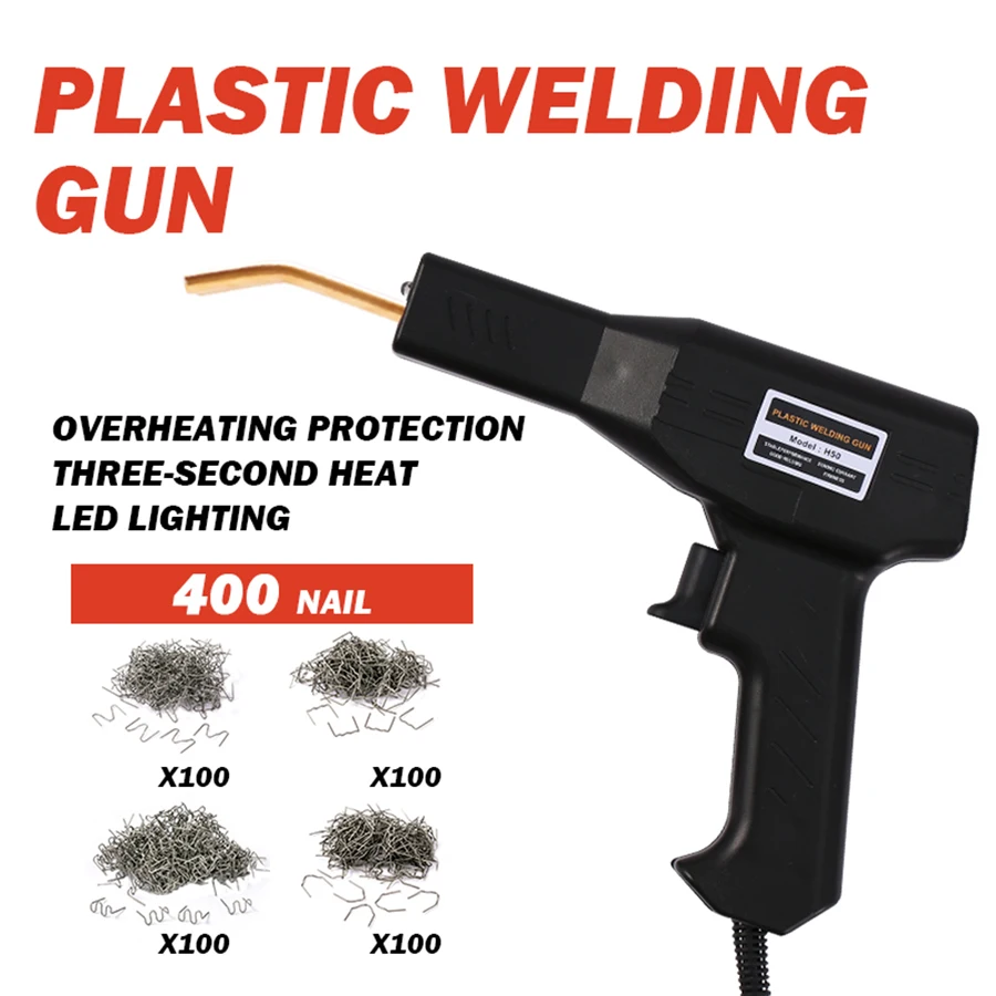 Black 50W Welding Machine EU Plastic Welding Gun With 4 Kind Of Nails Car Bumper Repair Cracking Tool Garage Nailer PVC Machine