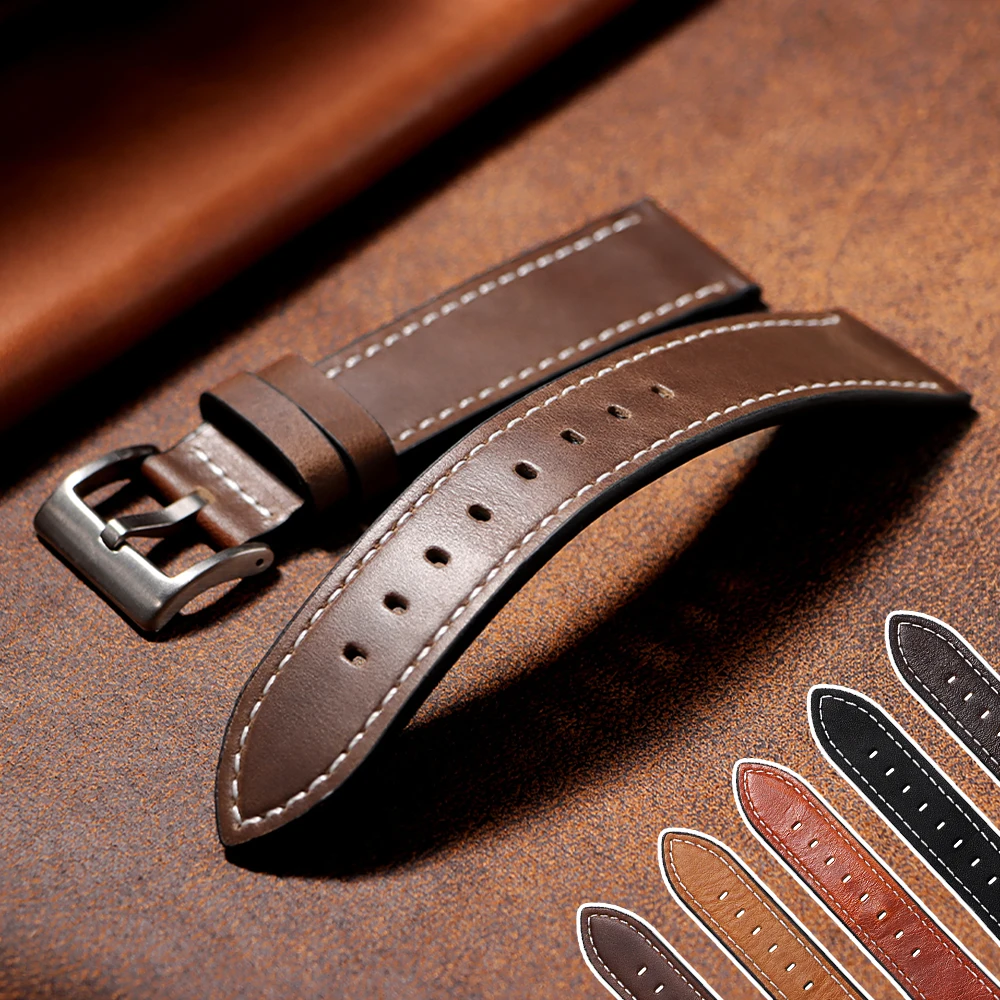 Ремешок из натуральной кожи 20 мм 22 мм, масляный воск, кожаный ремешок для часов Seiko, универсальный ремень для умных часов, винтажные мужские и женские ремни Ремешок из натуральной кожи 20 мм 22 мм, масляный воск, кожаный ремешок для часов Seiko, универсальный ремень для умных часов, винтажные мужские и женские ремни