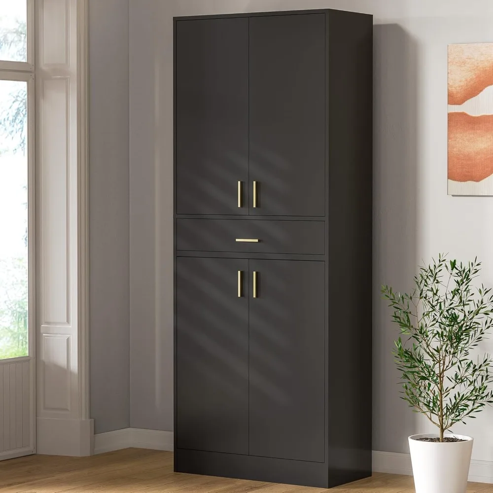 

Freestanding Cupboard Cabinet with Doors and Drawer for Kitchen, Bathroom or Hallway, Black