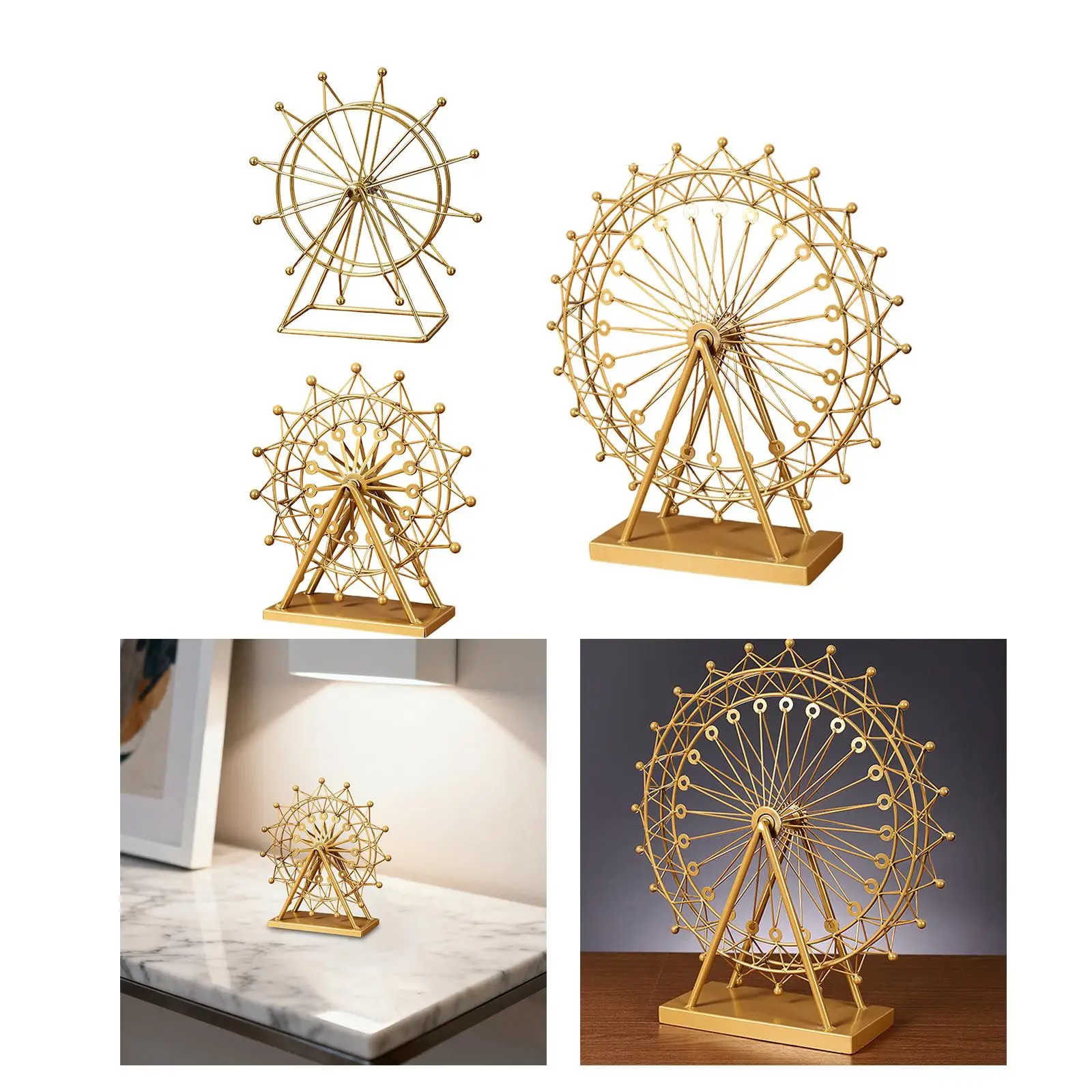 Sky Wheel Model Metal Crafts Gold Rotatable Sculpture Table Decoration for Office Living Room Decor