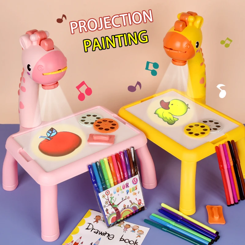 Kid's LED Projector Drawing Table Mini Toy Painting Set Table Educational Board Creative Learning Tools Painting Toys Gift
