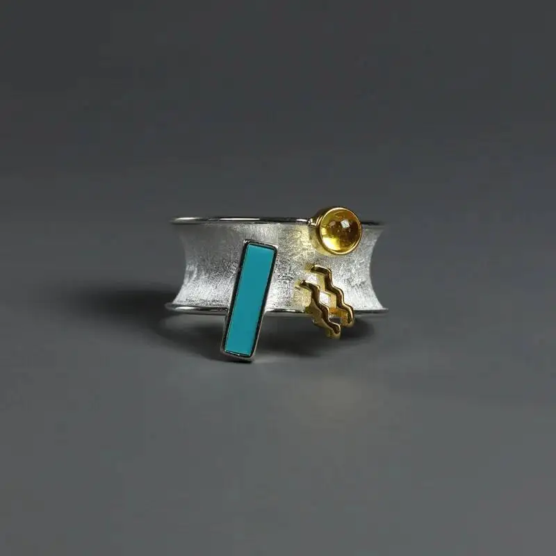 GEEZENCA 925 Sterling Silver Two Tone Colorful Zircon Wide Rings For Women Designer Chic Geometric Cocktail Ring 2023 New Gift