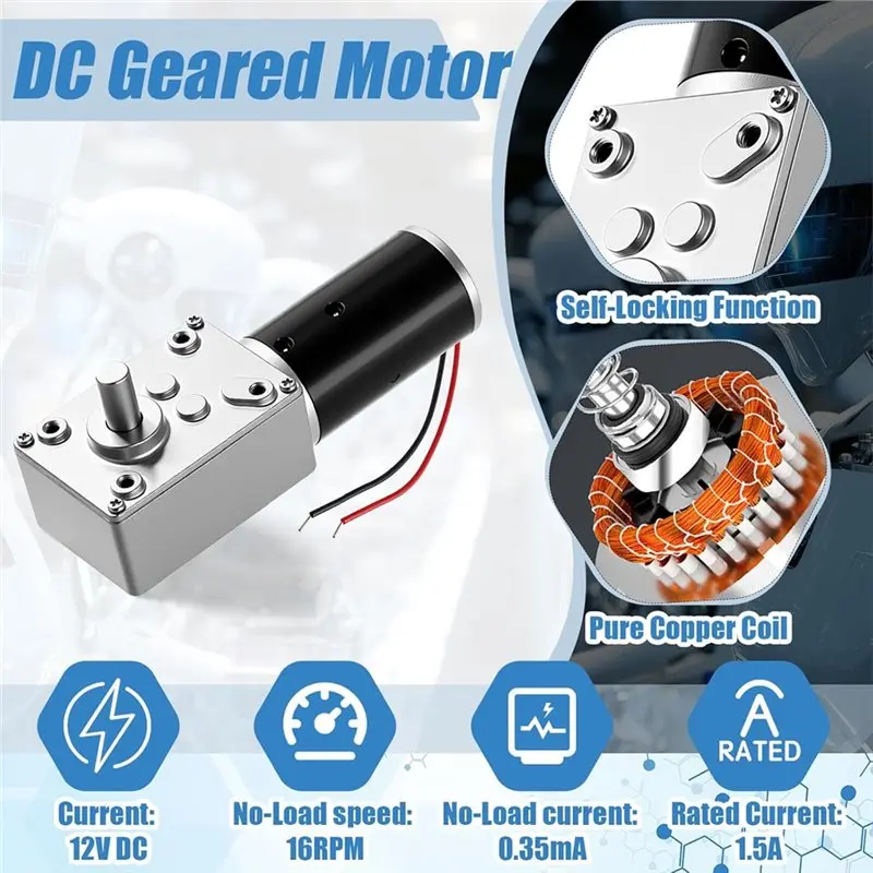 GYTB-For DIY Compatible 6 Pack 12V 16Rpm DC Worm Gear Motor With 8Mm Flange Coupling, 370 Mounting Bracket And Screws