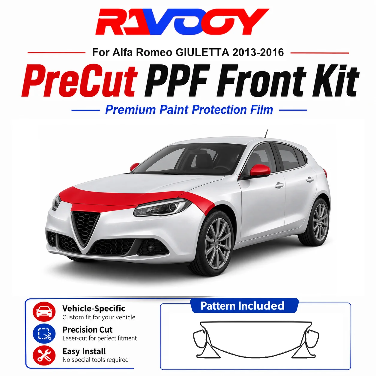 

8.5mil TPU Precut PPF Kit For Alfa Romeo GIULETTA 2013-2016 - Hood, Fenders & Mirror Set - Self-Healing Clear Bra Film