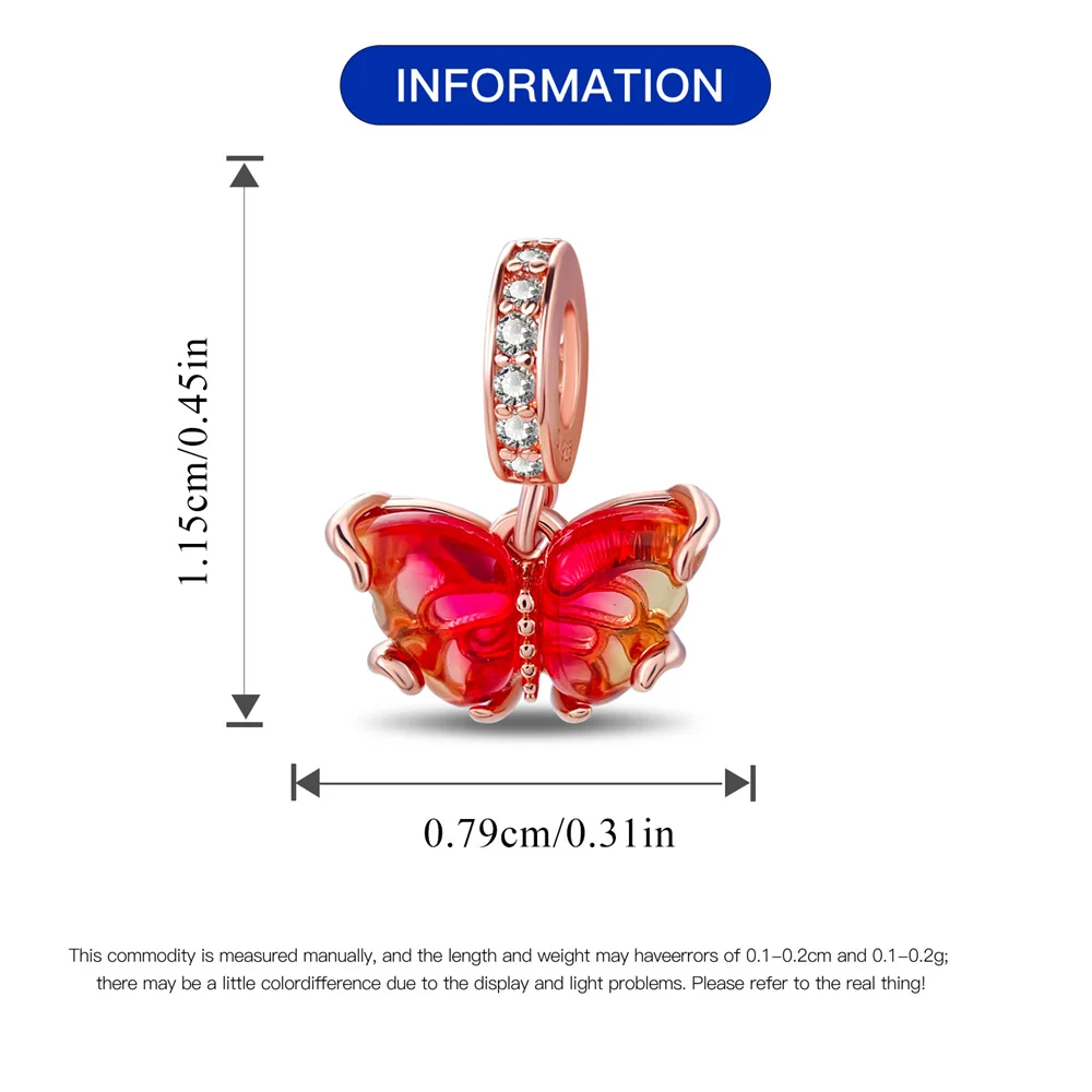 Perles papillon exquises en argent regardé 925 pour femme, rose, jaune, convient au bracelet Pandora original, breloques, cadeau de bijoux
