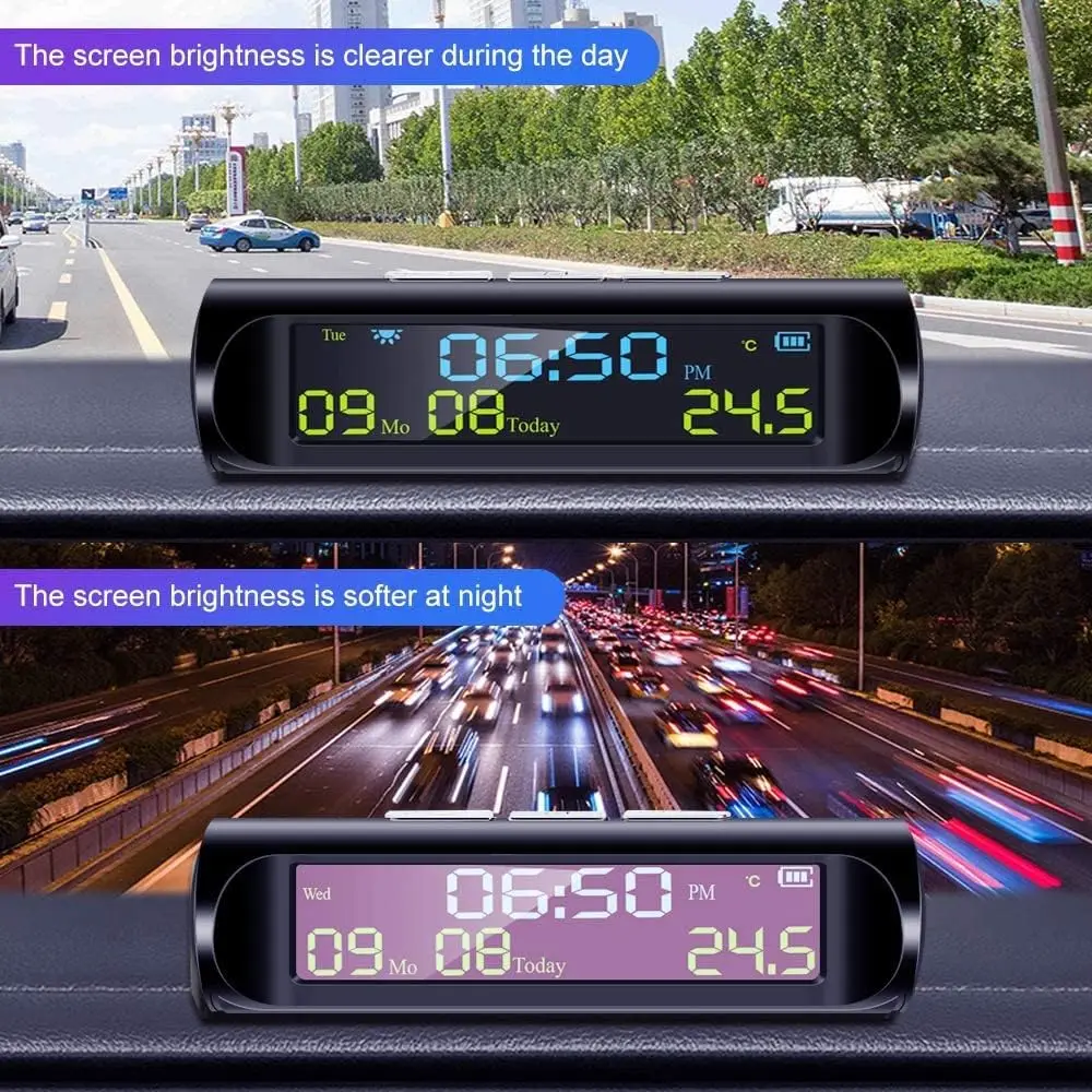 Digital Car Clock With USB Car solar electronic clock Tire Pressure Without Accessories Tyre Temperature Monitoring Alarm System