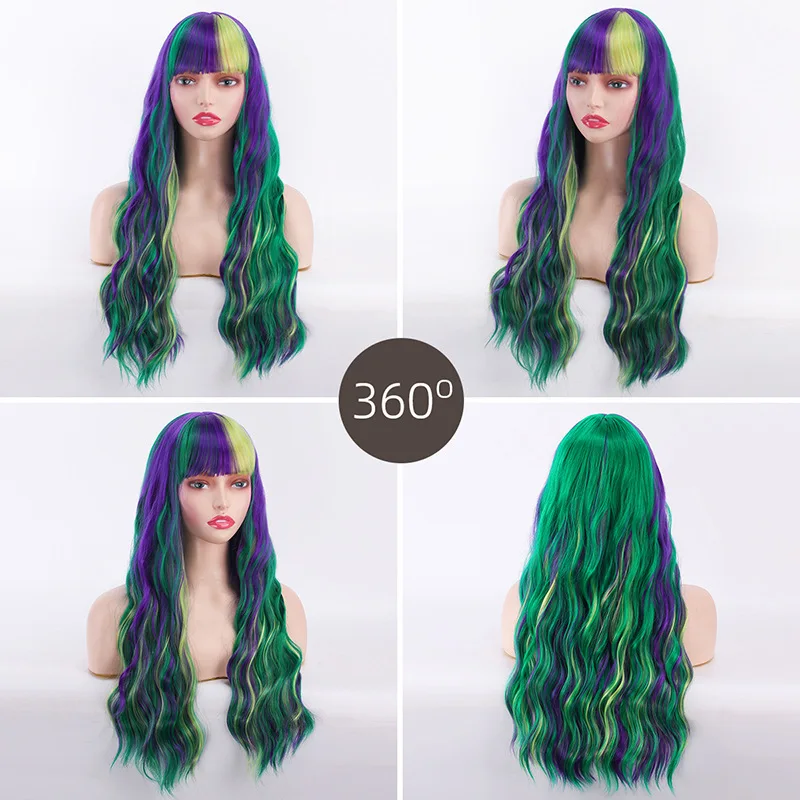 Cross border European and American color gradient bangs, corn perm, long roll hair cover-Synthetic fiber wig