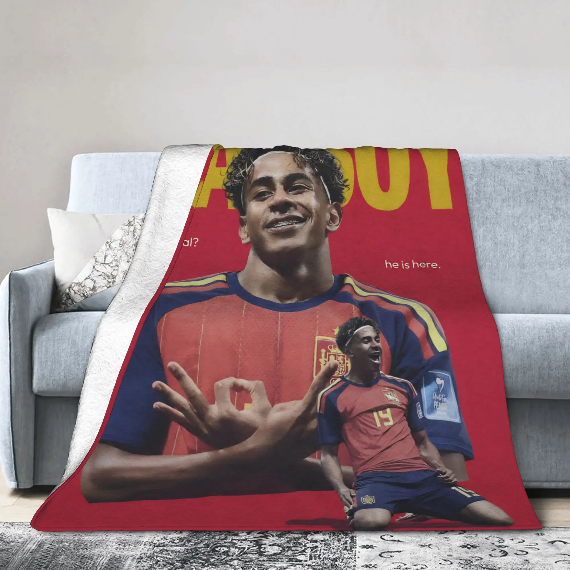 Football L-Lamine Yamal Spain Blankets Velvet Spring Autumn  Breathable Lightweight Throw Blanket for Sofa Car Quilt