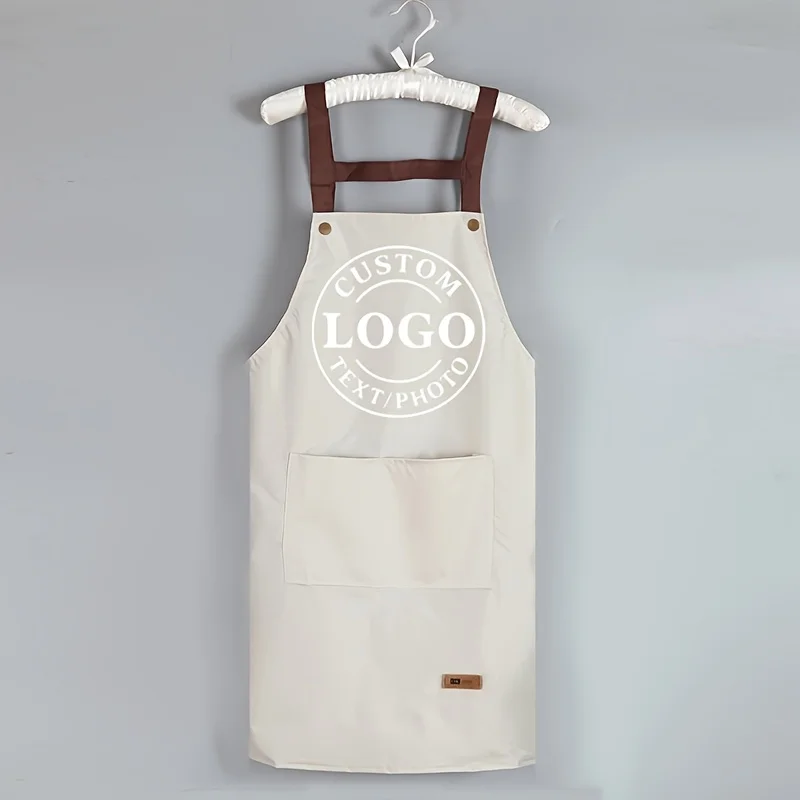 Personalized Custom Text Logo Apron with Pockets Adjustable Neck Kitchen Apron Easy-Clean Unisex BBQ Thanksgiving Gift