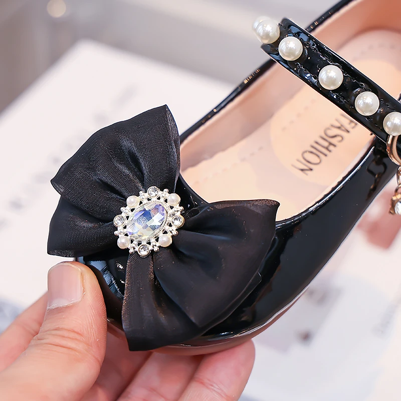 Mädchen Mary Jane Ballerinas, Kleinkind Mädchen Schleifenkleid Schuhe mit Strass-Perlenriemen, Weiche Sohle Prinzessin Party Hochzeitsschuhe für Kleine Kinder – Detail 5