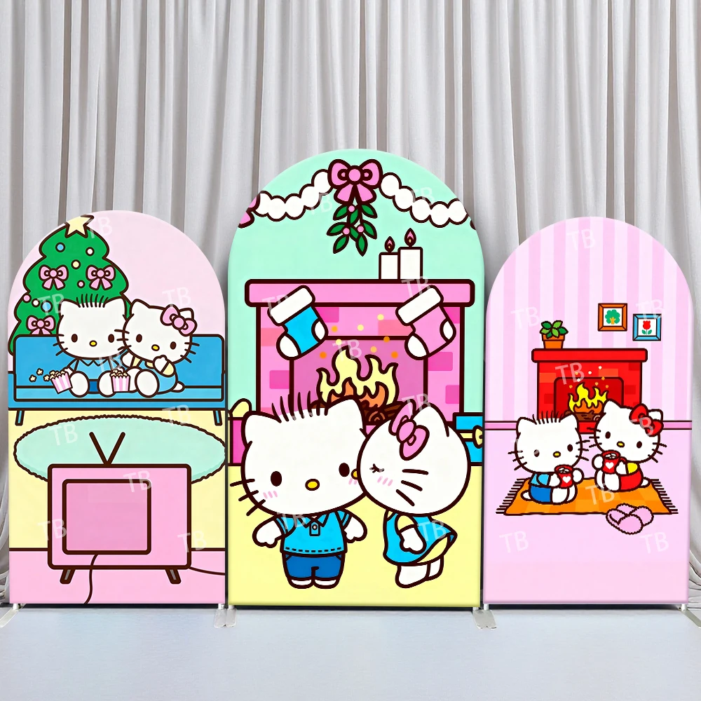 

Накидка на арку Sanrio Hello Kitty в рождественском уютном стиле: праздничная теплая сцена для детского дня рождения, фотозоны на вечеринке в честь рождения ребенка