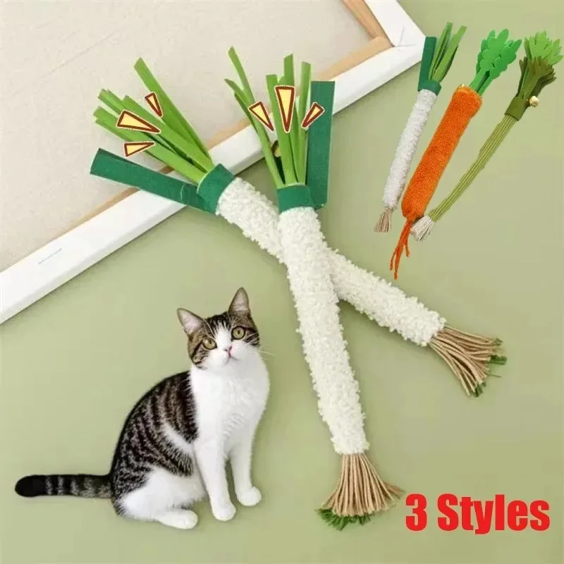 Scallion-Shaped Catnip Chew Toy with Bell for Kitten Teething Relief Teeth Cleaning Durable Non-Toxic Stylish Trendy Fun